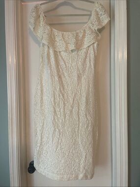 XOXO Cream One-Shoulder Lace Dress